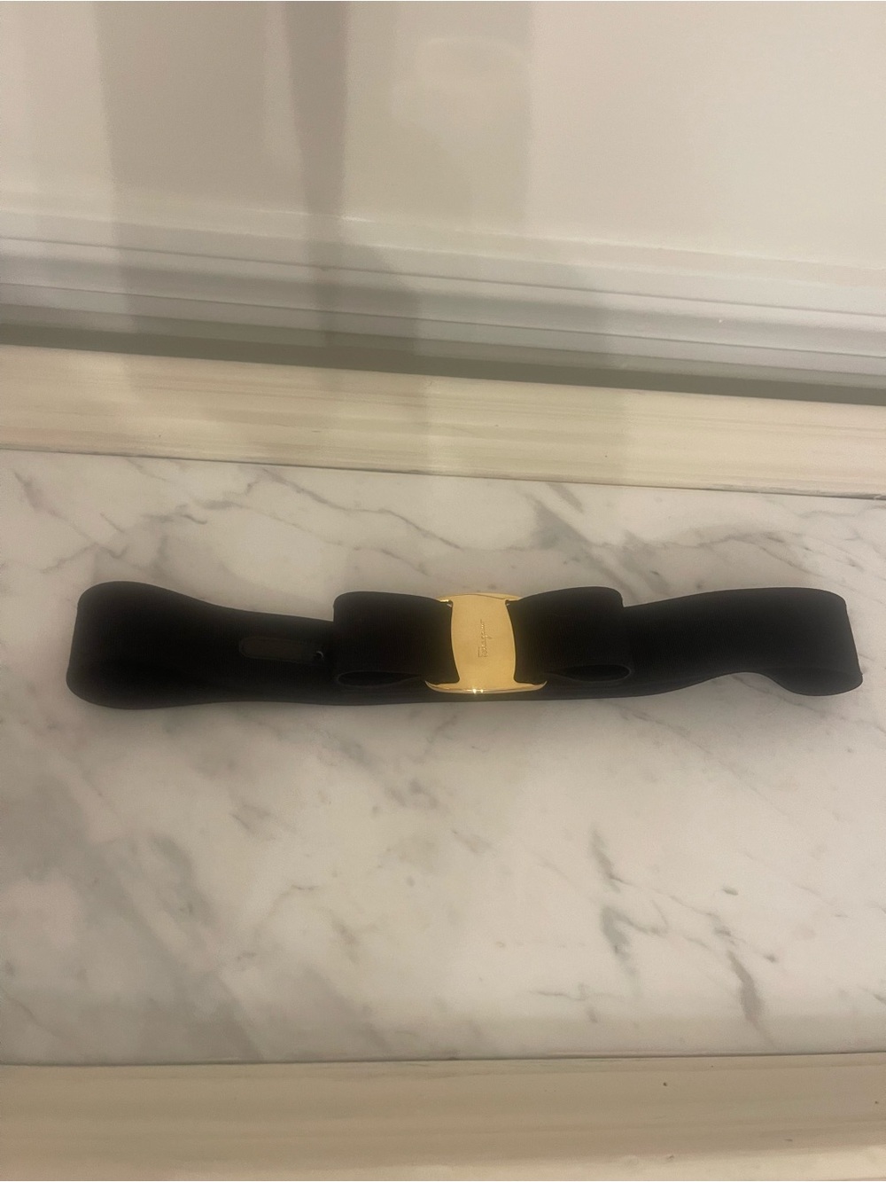Salvatore Ferragamo Vara Black Grosgrain Bow Belt with Gold Logo Buckle
